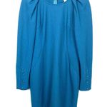 Esley Pleated Shoulder Sheath Dress Long Sleeve Button Cuff Blue Size Medium Photo 0