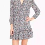 J.Crew Floral Cottage Core Flowy Long Sleeve Ruffled Hem Keyhole Tie Neck Dress Photo 0