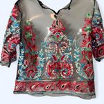 SheIn Embroidered sheer 3/4 sleeve top in black and multi-coloured hues XS Photo 1