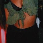 Romwe Olive Green Tie Crop Top Photo 0