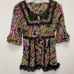 Ny Collection  Y2K 90s Vintage Babydoll Top Women’s Medium Ikat Print Lace Trim Photo 0