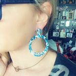 Tortoise Blue Acrylic Double Hoop Earrings Blue Photo 6