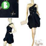 BCBGMAXAZRIA  VVV6K529 BLACK BEADED SINGLE SHOULDER BUBBLE HEM COCKTAIL DRESS (8) Photo 1