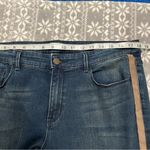 Coldwater Creek  Brown Faux Leather Side Stripe‎ Skinny Denim Blue Jeans Size 14 Photo 6