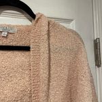 Warm & Cozy Size L Hooded Open Front Light Pink Boucle Knit Cardigan Sweater Size L Photo 1