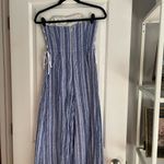 Club Monaco  Allentin Strapless Striped Wide Leg Linen Jumpsuit Photo 4