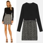 Theory  Long Sleeve Knit Tweed Combo Mini Dress Black Multi Photo 1