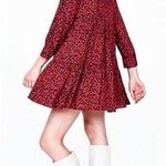 ZARA Red & Black Animal Print Ruffle Long Sleeve Mini Dress M Photo 1