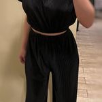 Two Piece Set Crop Top Flare Pants High Waisted High Rise Wide Leg Cropped Tee Shirt T Photo 2