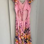 Anthropologie  Pink V Neck Ruffle Midi Dress M Photo 7