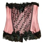Satin Size Large Pink & Black Lace/Bows Corset Vintage Photo 0