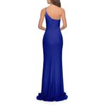 La Femme  Royal Blue One-Shoulder Slit Formal Jersey Gown Size 0 NWT Photo 1
