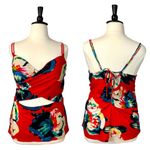 Lila Rose Lela Rose Women's Swim Tank Top Red Black Abstract Floral Size 42DDD Photo 12