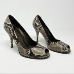 Stuart Weitzman Snakeskin Python Leather Peep Toe High Heels Shoes Black Tan 6 Photo 2