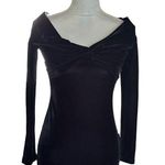 Elodie  Long Sleeve Bare Shoulder Velvet Bodycon Dress Twist Front Black XS Goth Photo 0