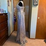 NWOT silver sequined sleeveless prom dress lace up back side slit size 2 Photo 3