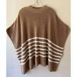 J.Crew  One Size Tan White Mock Neck Poncho Stripe Pullover Sweater Kimono Sleeve Photo 2
