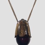 Vintage Avon Eggplant Shaped Perfume Bottle Holder Pendant Necklace 26" Gold Photo 0