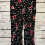 FLARE LEG PANTS Stretchy w Button Details Black w Dots & Flowers Photo 1