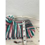 NEW Handmade Knit Slippers Pom Pom Striped Pink Green White Cozy House Shoes 9" Size 7 Photo 7