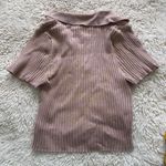 Priceless Stylish Ribbed Tan Knit Short Sleeve Top Photo 1