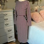 Houndstooth  Dress Long Sleeve Mid Calf Crimson Red Womens Medium New Photo 12