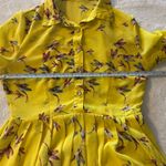 A'Gaci  Vibrant Yellow Bird Print Dress Women’s Size Small Adjustable Sleeves Photo 7