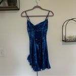 Lucy in the Sky Blue Sequin Sleeveless Corset Tie Back Ruffle Mini Dress Small Photo 1
