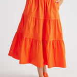 Quince  100% Organic Cotton Poplin Tiered Maxi Skirt | XS | Vermillion Red Photo 0