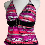 Vintage Y2K Pink/Black‎ Belted Swimsuit Halter Top Bathing Suit Padded Pink Size 8 Photo 0