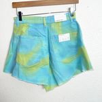 We Wore What  Tie Dye Green And Blue High Rise Raw Hem Flare Bell Shorts Photo 6