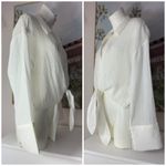 H&M White Semi Sheer Crinkled Long Sleeve V-Neck Button Front Tie Top Sz Large Photo 6