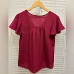 Mi Ami Blouse Womens XS Burgundy Button Down Tie Waist Short Sleeve Red Photo 2