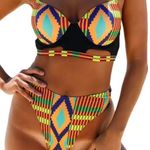 UNBRANDED Kente African Cloth Print High Waist Cut Out Bikini Swimsuit Multiple Photo 0