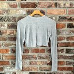 Aerie Grey Waffle Knit Crop Long Sleeve Henley Shirt Top, S Photo 5