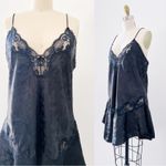 vintage • 80s black satin slip dress mini floral lace lingerie grunge Deena Size M Photo 4
