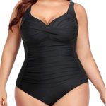 Yonique Women One Black Swimsuit Tummy Control Bathing Suit Twist Front Ruched Size 22W Photo 0