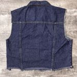 Women’s Distressed Denim Raw Hem Short Denim Distressed Dark Wash Vest Size Med Blue Photo 3