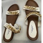 Tahari ‎ Jazzy Helga Gold Chain Strap Slides Size 6.5 Photo 1