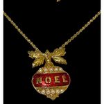 Vintage AVON 30” NOEL NECKLACE Red Enameled Gold + Faux Pearl Ornament Pendant Photo 4
