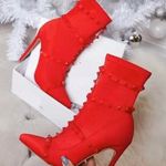 Big Tree Ladies Suede Leather Ankle Boots Red Photo 2