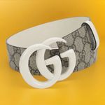 Gucci GG Supreme Monogram Calfskin Enamel Double G Beige Ebony Belt 80 cm - 32" Photo 0