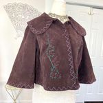 90s Whimsygoth Boho Floral Embroidered Bolero Suede Leather Cape Jacket 8 / M Brown Size M Photo 2
