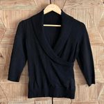 Womens Black 3/4 Sleeve Wrap Knit Top Size S Career Office Photo 2