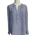 Michael Kors Blue White Pinstripe Long Sleeve Popover Blouse Size M Size M Photo 0