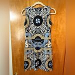 J. McLaughlin  Catalina Cloth Sheath Dress Navy Blue Pattern Sleeveless Womens XS Photo 9