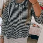 Jones New York Jones of New York Black & White Striped Knit Tie Cowl Neck Drop Shoulder Top M Photo 1