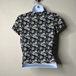 American Eagle  Black/White Floral Cropped Short Sleeve Shirt Women's Medium Photo 2