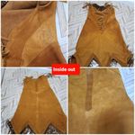 Western leather suede, kasey musgraves vibes,lace up,fringe bead vintage dress S Tan Photo 13