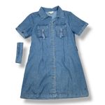 Indulge  Chambray Button Up Belted Short‎ Sleeve Shirt Dress Denim Blue Large Photo 11